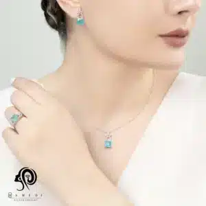 نیم ست نقره زنانه سنگ دابلت مدل NE R12