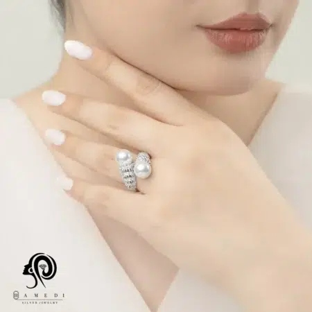 انگشتر نقره زنانه مروارید مجلسی مدل RE Y7