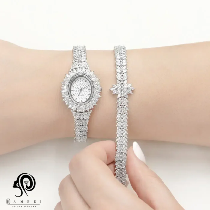 ست ساعت و دستبند نقره زنانه مدل SWB32