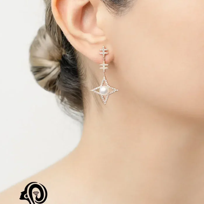 گوشواره نقره زنانه ستاره مروارید مدل EE Y3 R