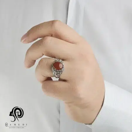 انگشتر عقیق مردانه قرمز نقره مدل RIM AG3
