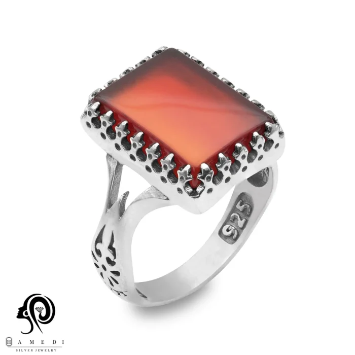 انگشتر عقیق مردانه قرمز نقره مدل RIM AG4