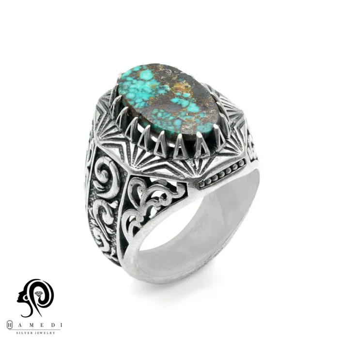 انگشتر فیروزه مردانه اصل نقره مدل RIM FI4