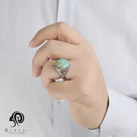 انگشتر فیروزه مردانه اصل نقره مدل RIM FI3