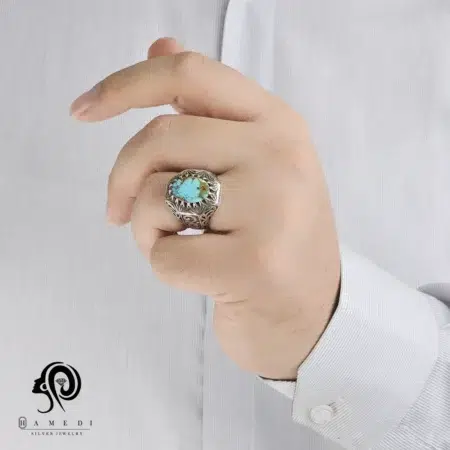 انگشتر فیروزه مردانه اصل نقره مدل RIM FI4