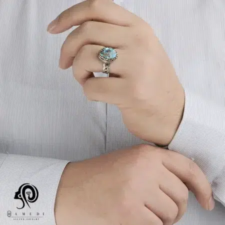 انگشتر فیروزه مردانه اصل نقره مدل RIM FI7