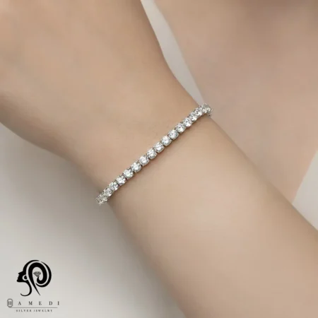 دستبند تنیسی نقره زنانه سایز نگین 4 مدل BE R7
