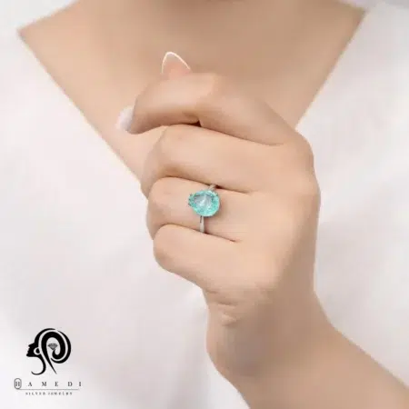 نیم ست نقره زنانه سنگ دابلت مدل NE R13