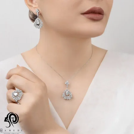 نیم ست نقره زنانه مجلسی جواهری مدل NE R16