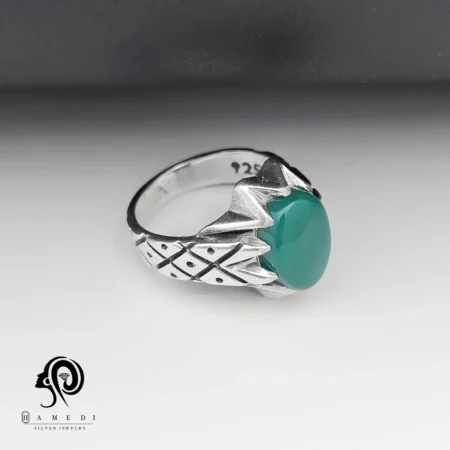 انگشتر عقیق سبز مردانه نقره مدل RIMS AS6