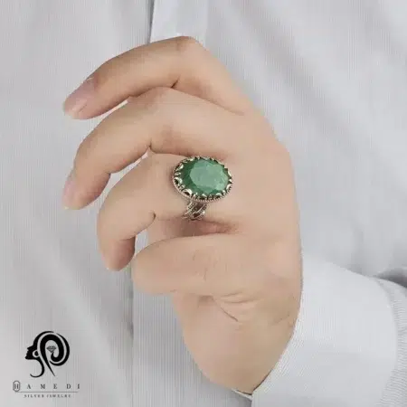 انگشتر نقره مردانه زمرد اصل مدل RIM ZO14