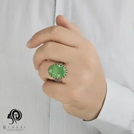 انگشتر نقره مردانه زمرد اصل مدل RIM ZO15