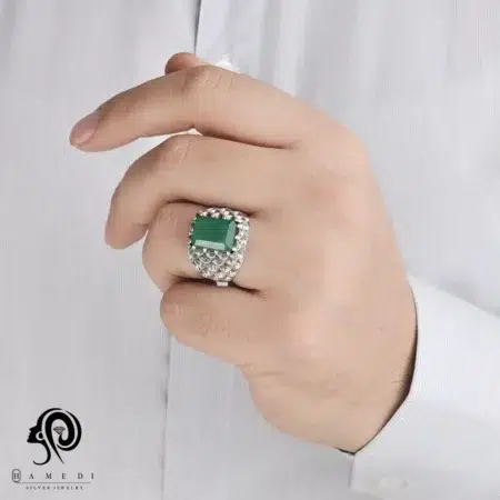 انگشتر نقره مردانه زمرد اصل مدل RIM ZO16
