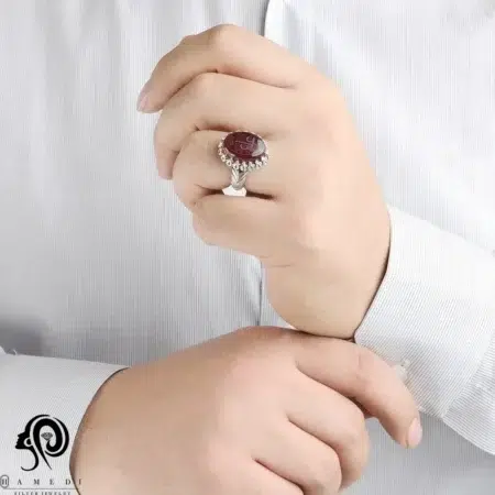انگشتر نقره مردانه عقیق علی (ع) RIMS AG7