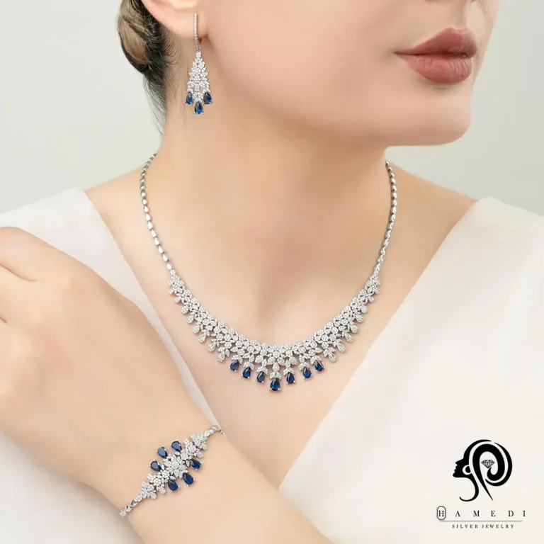 سرویس نقره زنانه رنگی زمرد و یاقوت مدل SI F61