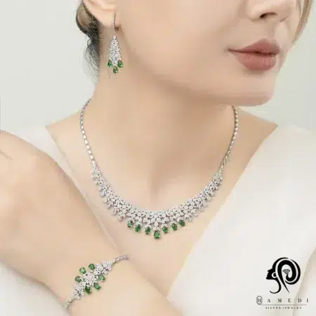 سرویس نقره زنانه رنگی زمرد و یاقوت مدل SI F61