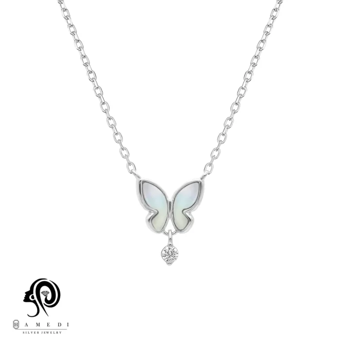 گردنبند نقره زنانه پروانه صدفی مدل KEC C23