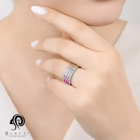 انگشتر نقره زنانه نگین رنگی مدل RE P3