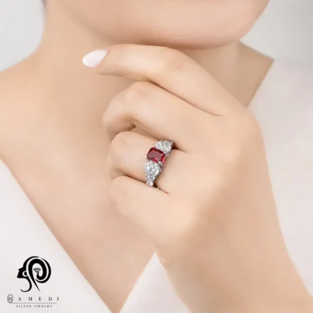 انگشتر نقره زنانه نگین رنگی مدل RI R180