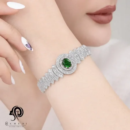 دستبند نقره زنانه نگین رنگی مدل BI R10