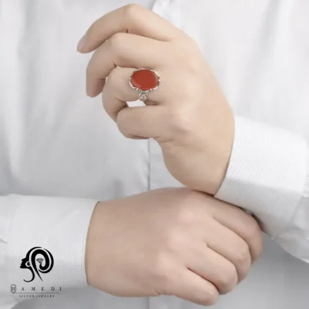انگشتر عقیق مردانه قرمز نقره مدل RIM AG23