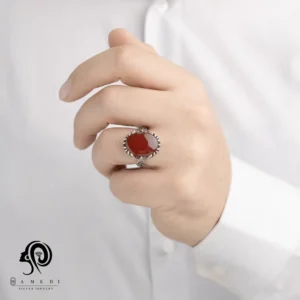 انگشتر عقیق مردانه قرمز نقره مدل RIM AG24