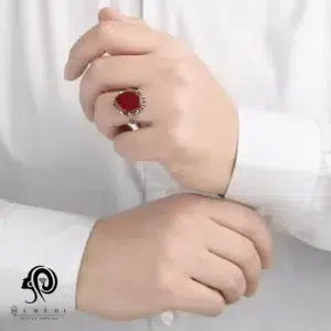 انگشتر عقیق مردانه قرمز نقره مدل RIM AG24