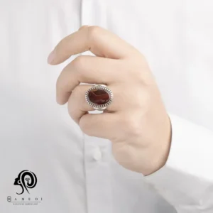 انگشتر عقیق مردانه قرمز نقره مدل RIM AG25