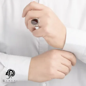انگشتر عقیق مردانه قرمز نقره مدل RIM AG25
