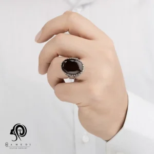 انگشتر عقیق مردانه قرمز نقره مدل RIM AG26