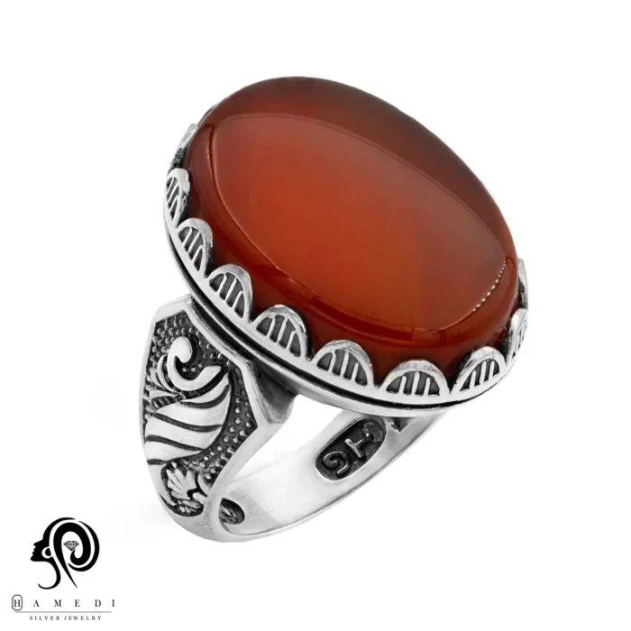 انگشتر عقیق مردانه قرمز نقره مدل RIM AG27