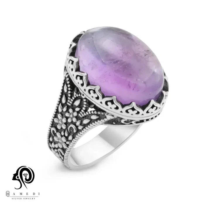 انگشتر نقره مردانه آمیتیست مدل RIM AM4