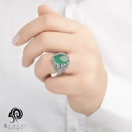انگشتر زمرد نقره مردانه
