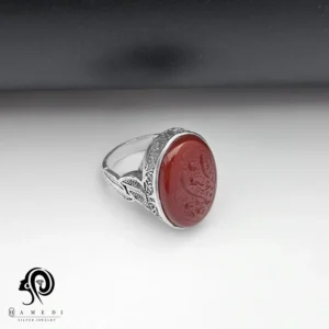 انگشتر عقیق مردانه قرمز نقره مدل RIMS AG5