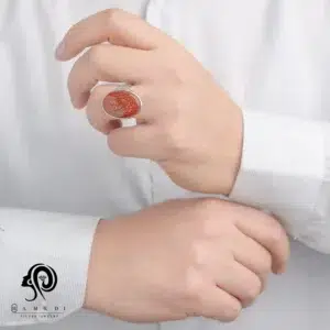 انگشتر عقیق مردانه قرمز نقره مدل RIMS AG5