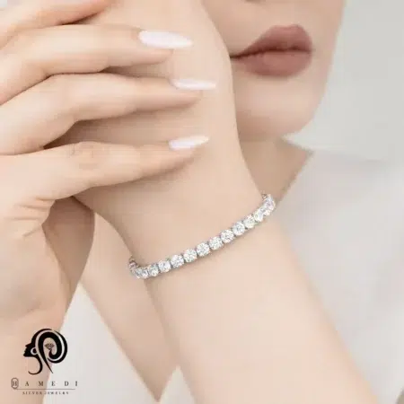 دستبند تنیسی نقره زنانه سایز نگین 5 مدل BE R10