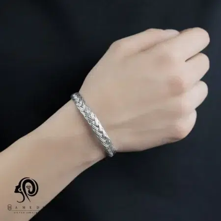 بنگل نقره مردانه طرح بافت مدل BEB T14