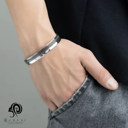 بنگل نقره مردانه طرح گندم مدل BEB T17