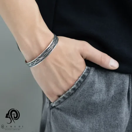 بنگل نقره مردانه سیم خاردار مدل BEB T25