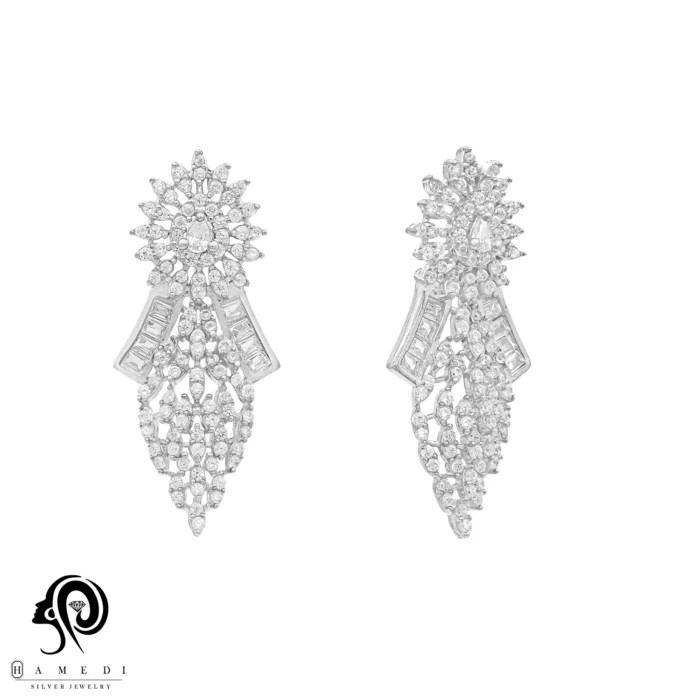 گوشواره نقره زنانه مجلسی جواهری مدل EI A2