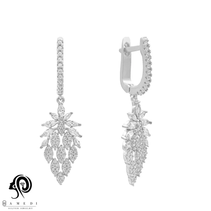 گوشواره نقره زنانه مجلسی جواهری مدل EI K5