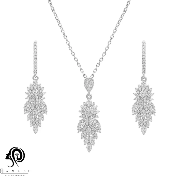 نیم ست نقره زنانه جواهری مجلسی مدل NI F18