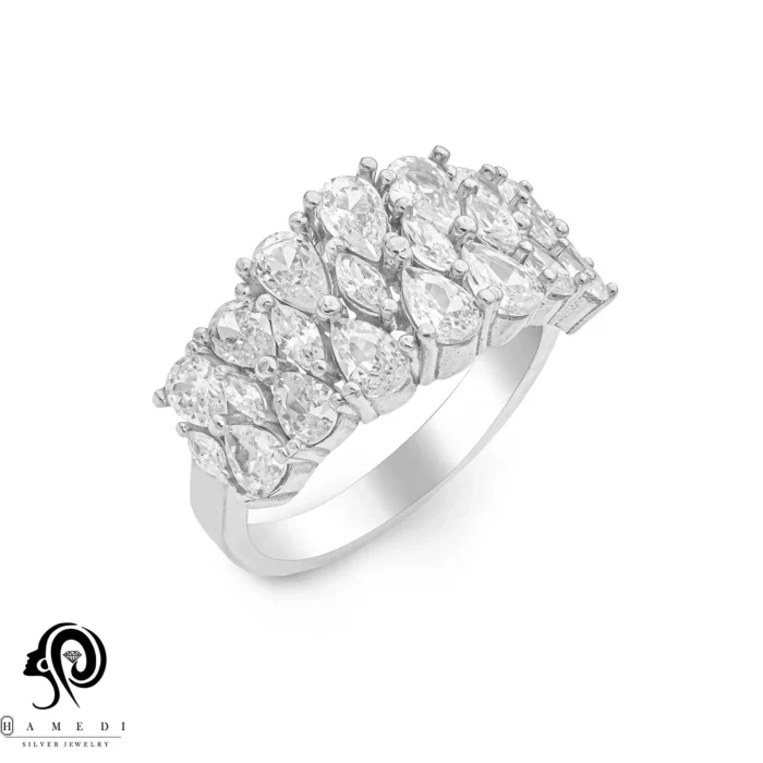 انگشتر نقره زنانه مجلسی جواهری مدل RI A5