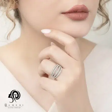 انگشتر نقره زنانه مجلسی جواهری مدل RI B142