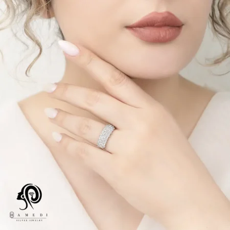 انگشتر نقره زنانه مجلسی جواهری مدل RI E97