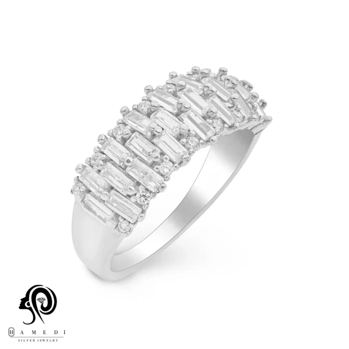 انگشتر نقره زنانه مجلسی جواهری مدل RI E97