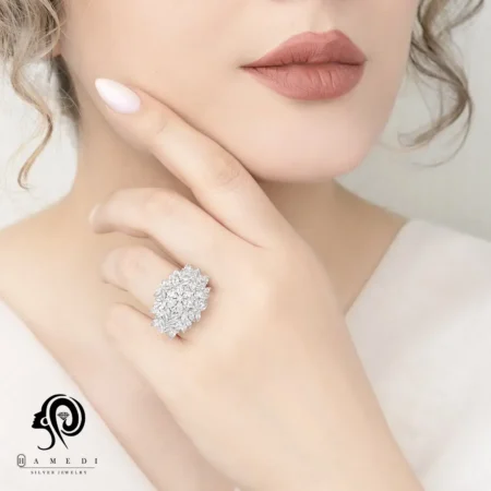 انگشتر نقره زنانه لوکس کوکتل مدل RIL K10