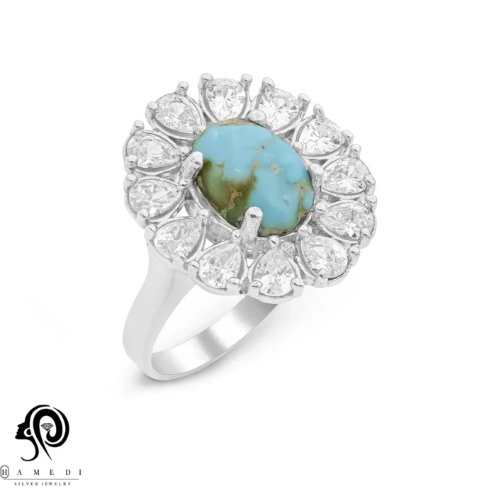 انگشتر نقره فیروزه زنانه مجلسی مدل RIO FI2