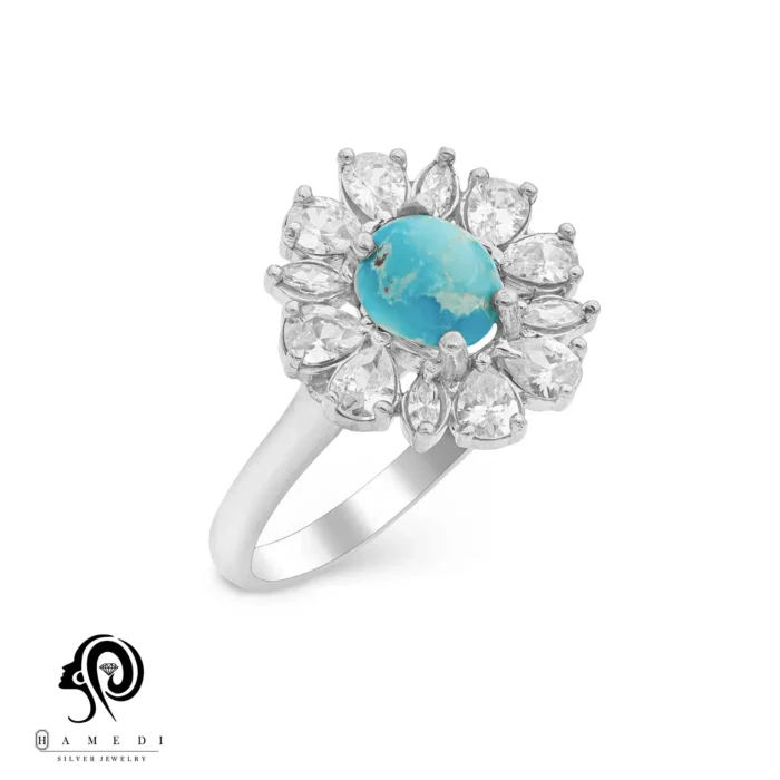 انگشتر نقره فیروزه زنانه مجلسی مدل RIO FI3