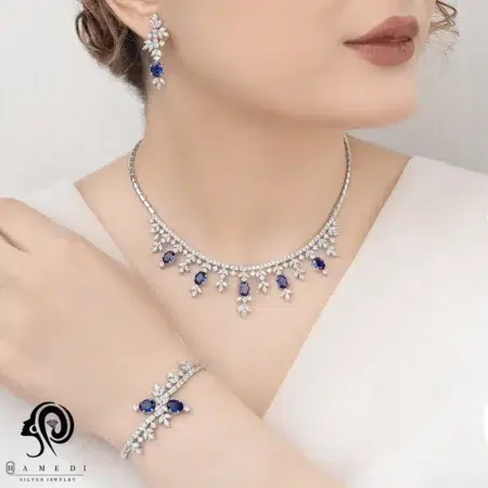 سرویس نقره زنانه جواهری لوکس مدل SIL R8